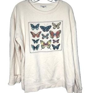 Earthbound Trading Co.‎ sweatshirt-size Large- EBX Cream butterfly colony